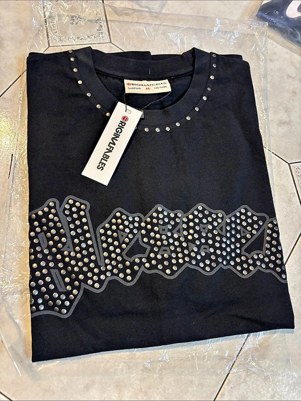 Crave Fame Studded Short Sleeve Tee in Black NWT